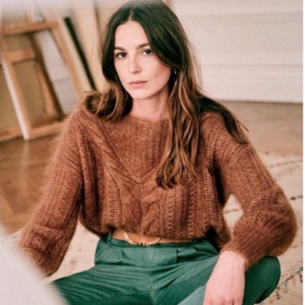 Sézane Marius Jumper Cable Knit Sweater Small in camel heather Autumnal Prep